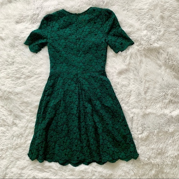 LARK & RO Deep Green Fit and Flare Crew Neck Sheath Stretch Lace Mini Dress - Picture 9 of 16